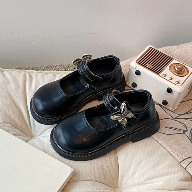 

Spring Autumn Kids PU Leather Shoes Girls Metal Butterfly Princess Shoes Flats Mary Janes Child Baby Toddlers