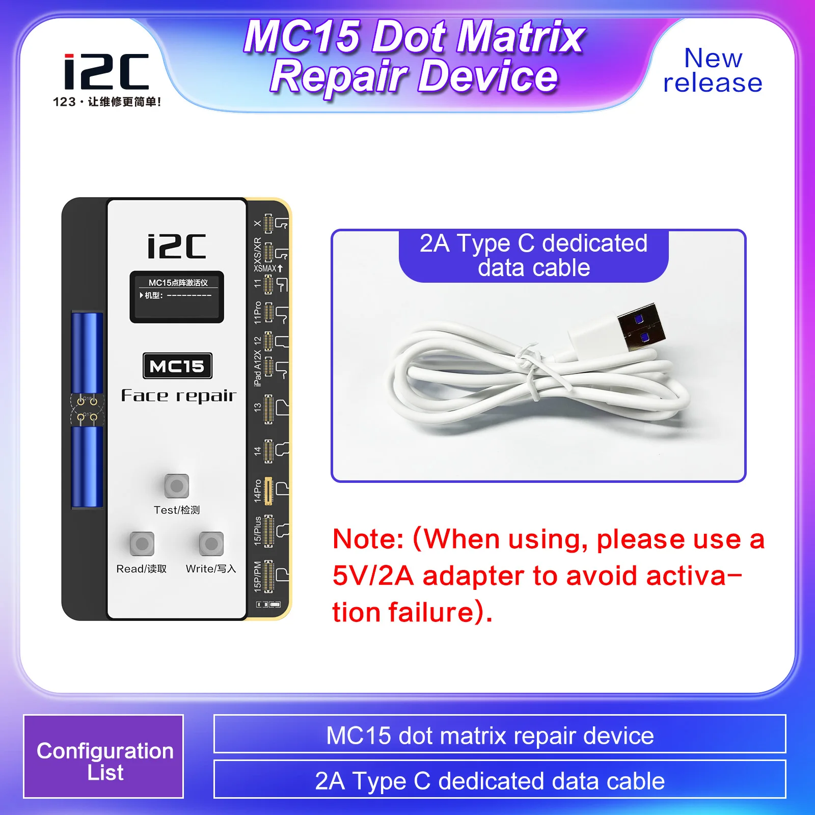 Imagem -03 - Programador de Identificação Facial I2c Mc15 com Etiqueta Flexível para Iphone x 11 12 13 14 Reparo de Identificação Facial I2c Dispositivo sem Desmontagem