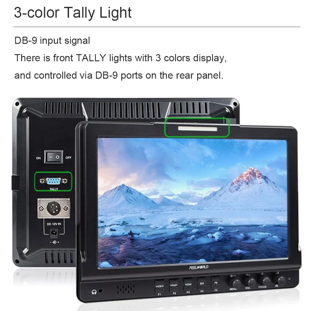 Feelworld Monitor de campo de cámara de 10,1 pulgadas FW1018V1 Full HD 1920x1200 pantalla IPS HDMI YPbPr entrada de Audio y vídeo para cámaras DSLR