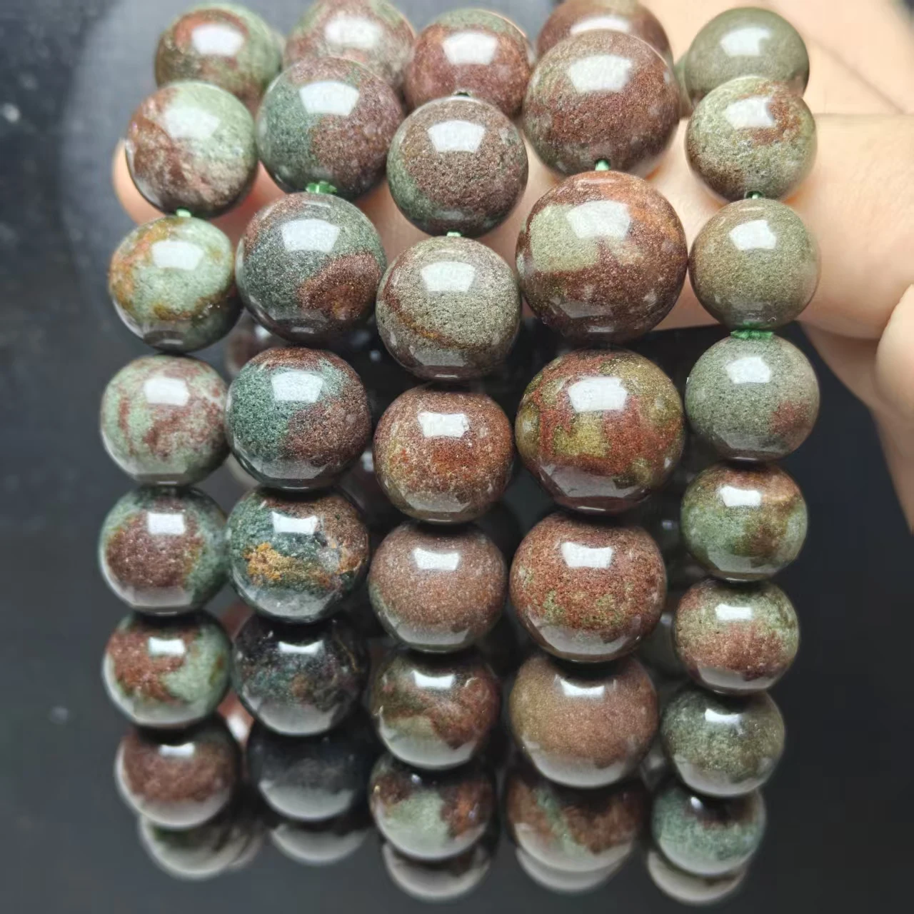 Xingyu Natürliche, voller Mineralien, rote und grüne Phantom-Quarzkristallperlen, glatte, runde, lose Perlen für Schmuck, DIY-Armbänder – Detail 7
