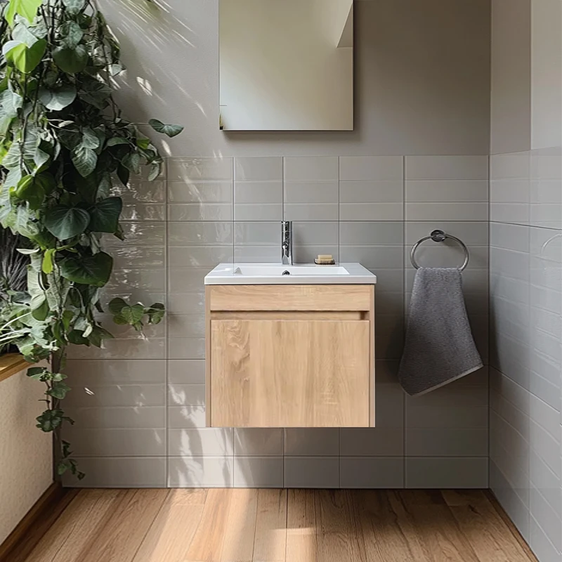 Moisture-resistant Design Durable and Easy to Clean Nordic Style Mdf Wall Mount 1 Drawer Vanity Cabinet Shale 600 mm