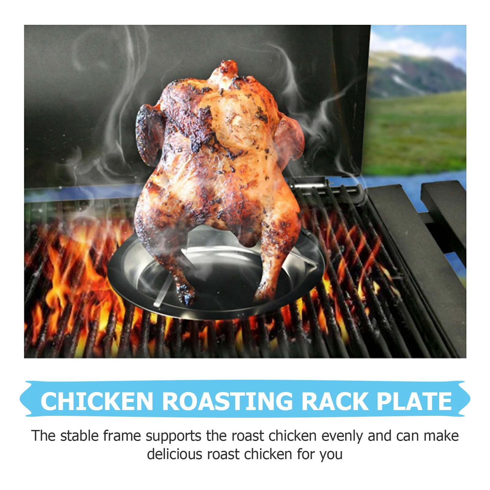 

1pc Stainless Steel Chicken Roasting Rack For Camping Bbq Grill Outdoor Non-Stick Barbecue Roaster Plate Grill Stand