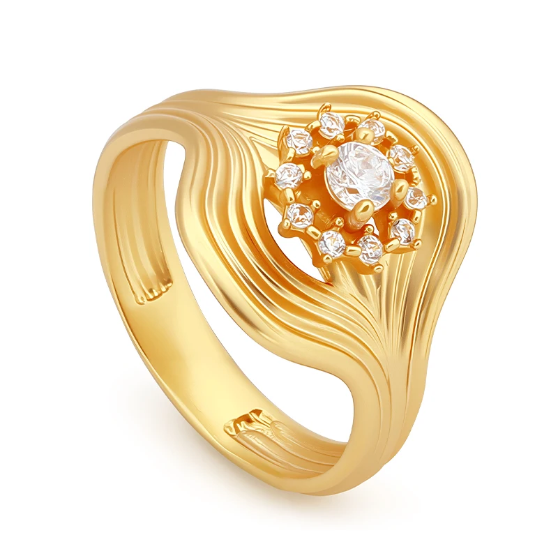 Cute Zircon Flower Stamens Stripes Ring For Women 18K Plated Gold Fashion Finger Ring Jewelry Dairywear Anillos Mujer