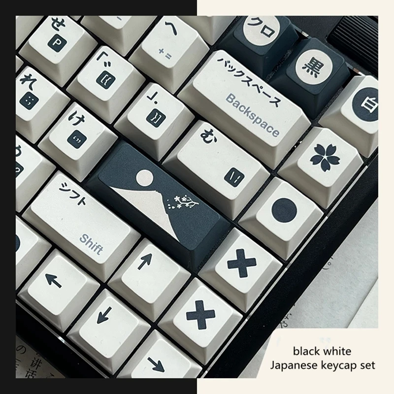 GMK-Juego de 146 teclas japonesas, color blanco y negro, PBT Dye, subcama, perfil de cereza, 61, 64, 68, 87, 980, 104, HHKB