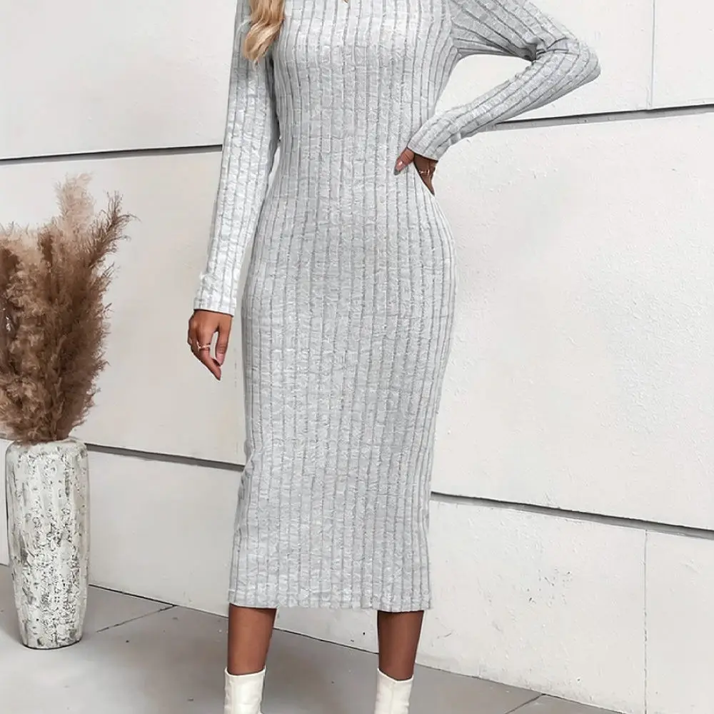 Womens Long Sleeve Knitted Maxi Dress Slim Fit Elegant Bodycon Dresses Casual Office Evening Party Spring Autumn