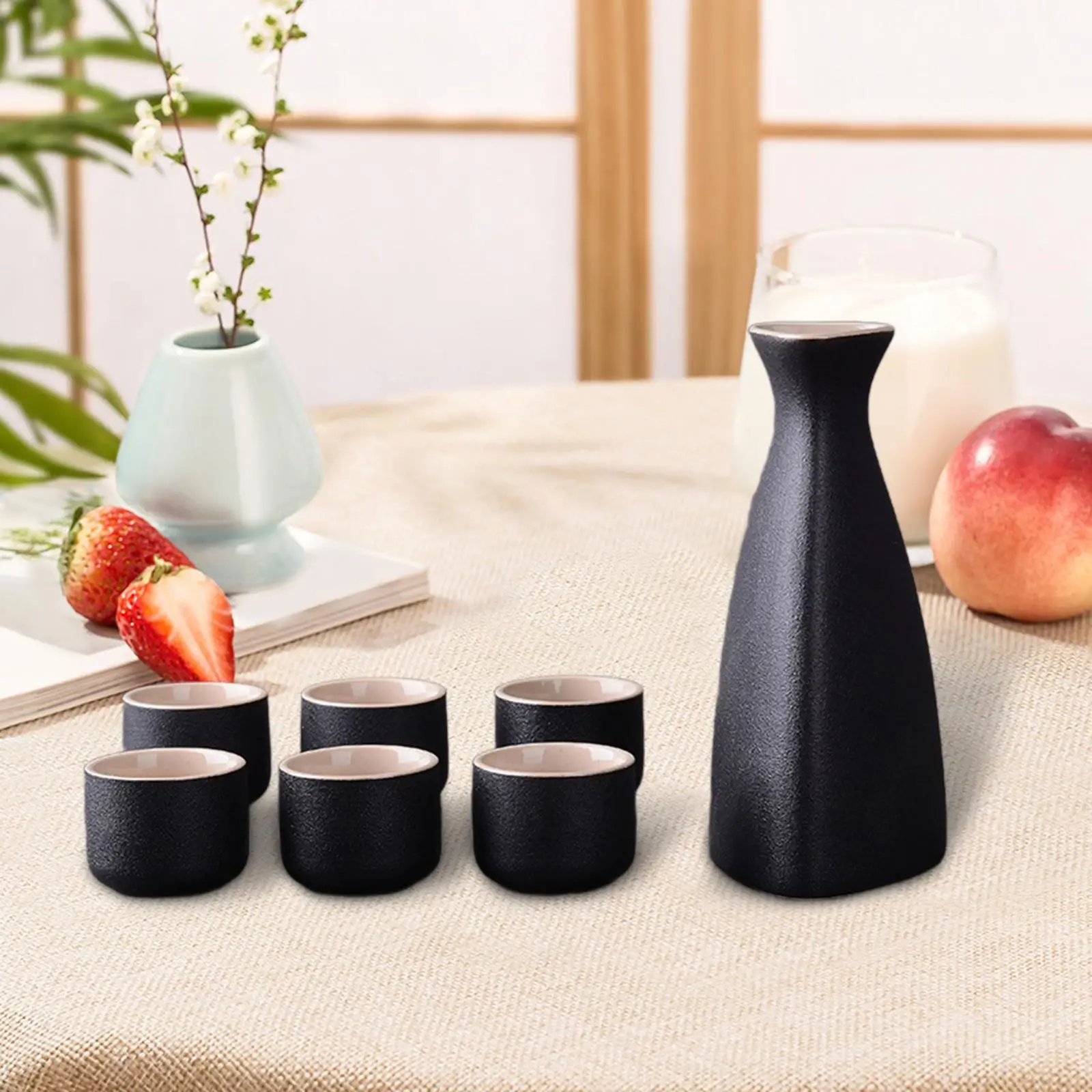 Japanese Sake Set Crafts Ornament Adults Gifts Ceramic Sake Pot and Sake Cups for Cupboard Cabinet Drawer Home Tea Party