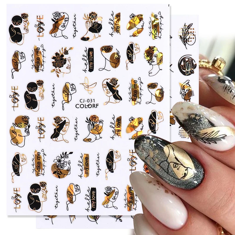 1 Pc White Gold 3D Nail Stickers Leaf Leaves Cute Spring Sliders for Nails Flowers Adhesive Sticker Nail Design Art Decorations