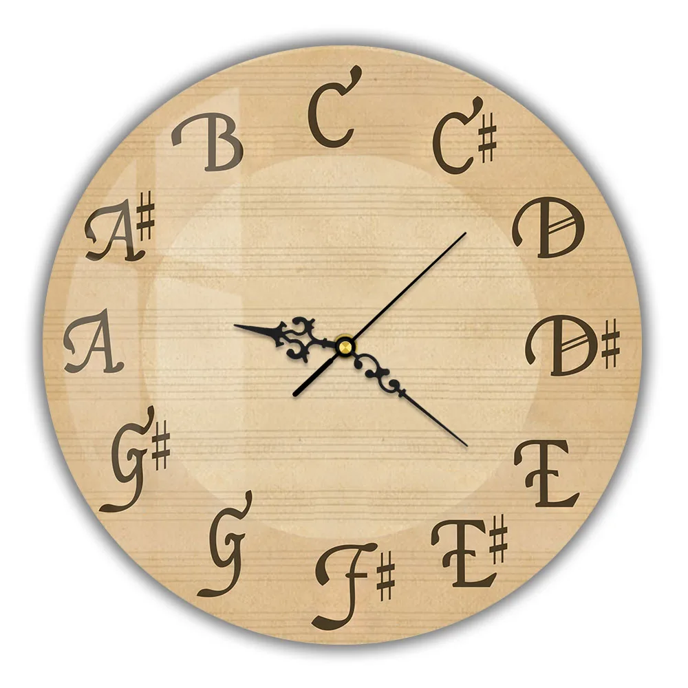 Antique Music Sheet Printed Wall Clock For Music Studio Retro Old Papers Musical Notes Keys Silent Quartz Clock Musician Gift