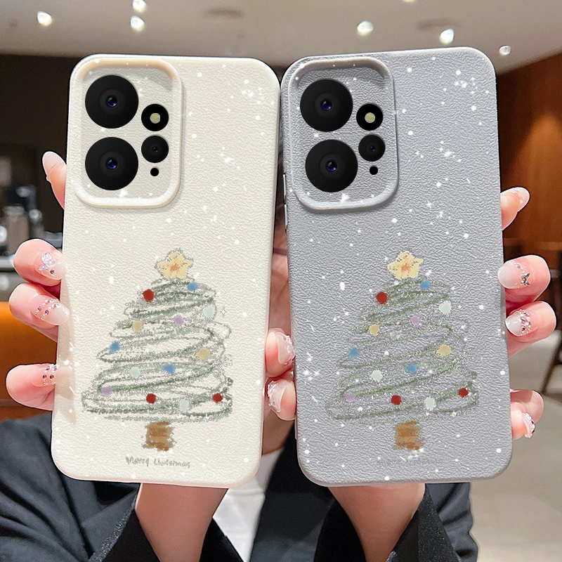 Decorate Tree Christmas Case For Xiaomi 13T Pro Funda Redmi Note 13 12 14 11 Pro 5G Luxury Leather Texture Soft Silicone Cover