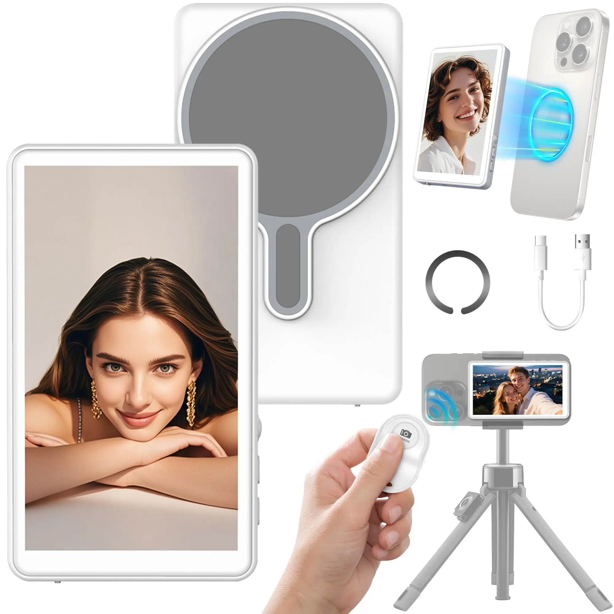 Écran sans fil pour caméra arrière, écran magnétique pour smartphone, idéal pour les vlogs, les diffusions en direct et l'enregistrement vidéo, outil de selfie extérieur