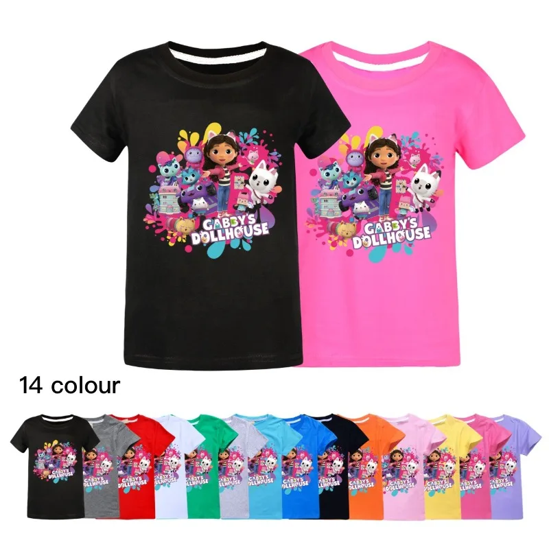 

Popular Cartoon Gabby Dollhouse Anime Peripherals Short Sleeved T-shirt Printed Adult Boys Girls' Clothing Summer Supplie