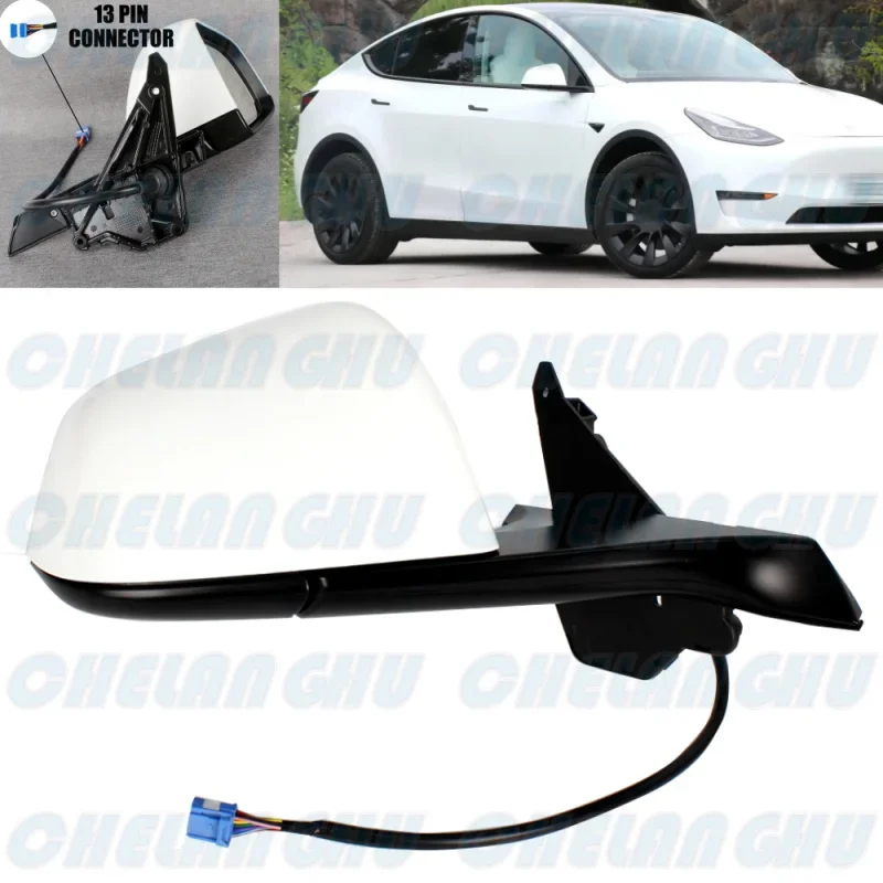 

For Tesla Model Y 2019 2020 2021 2022 2023 Right Side 13 pins White Painted Heated Memory Power Fold Mirror Assembly