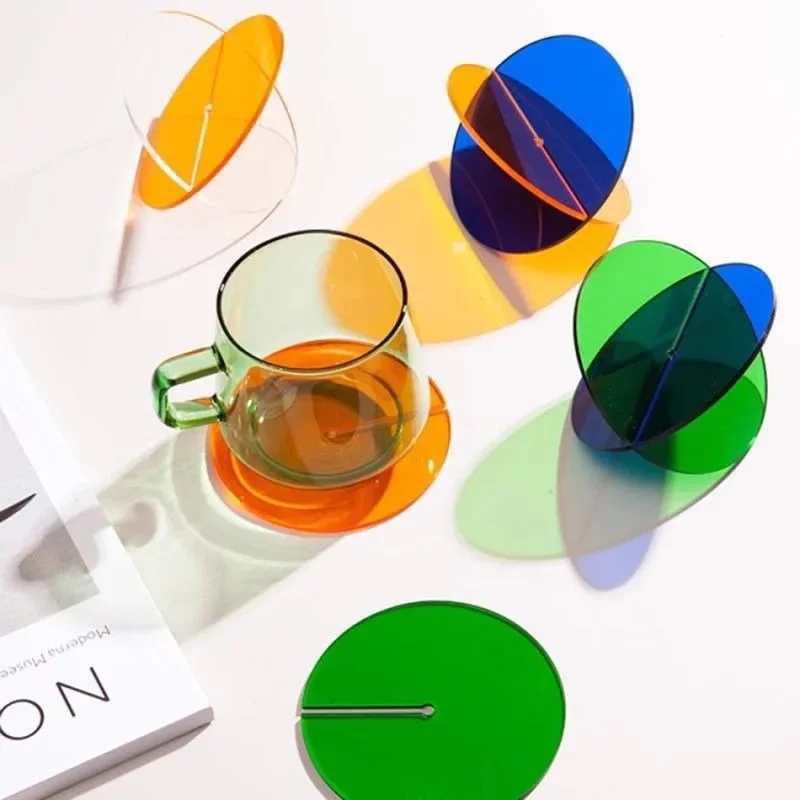 Cute Colorful Acrylic Cup Mat Anti-slip Cup Coaster Cushion Holder Drink Cups Placemat Multiple Colors Coffee Pad