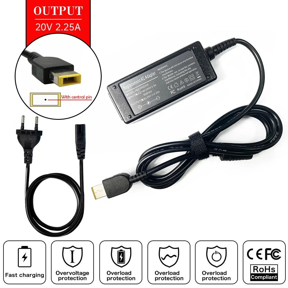 20V 2.25A Laptop AC Adapter Charger for Lenovo Thinkpad X240 S21e-20 T450 T431S X230S G50-30 V130-14IGM V130-15IKB