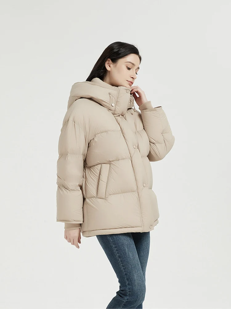 SuyaDream, Women's Down Coat , 90%White Duck Down, Hooded and Stand Collar, Quilted Solid Puffer Jacket, 2024 Fall Winter Parkas