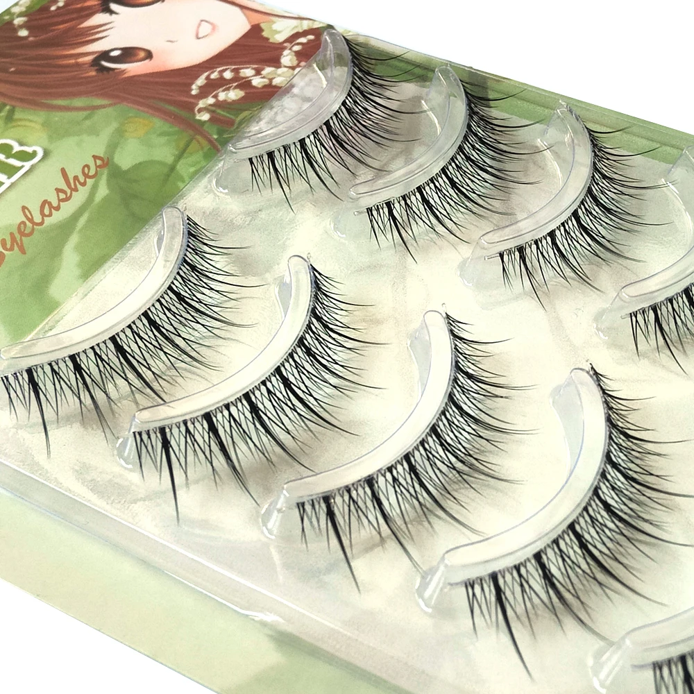 5 Par Tajskich Sztucznych Rzęs do Makijażu, Miękka Przezroczysta Baza, Gęste Naturalne Wygląd, Wielokrotnego Użytku, Ręcznie Robione, Nude Smokey Party