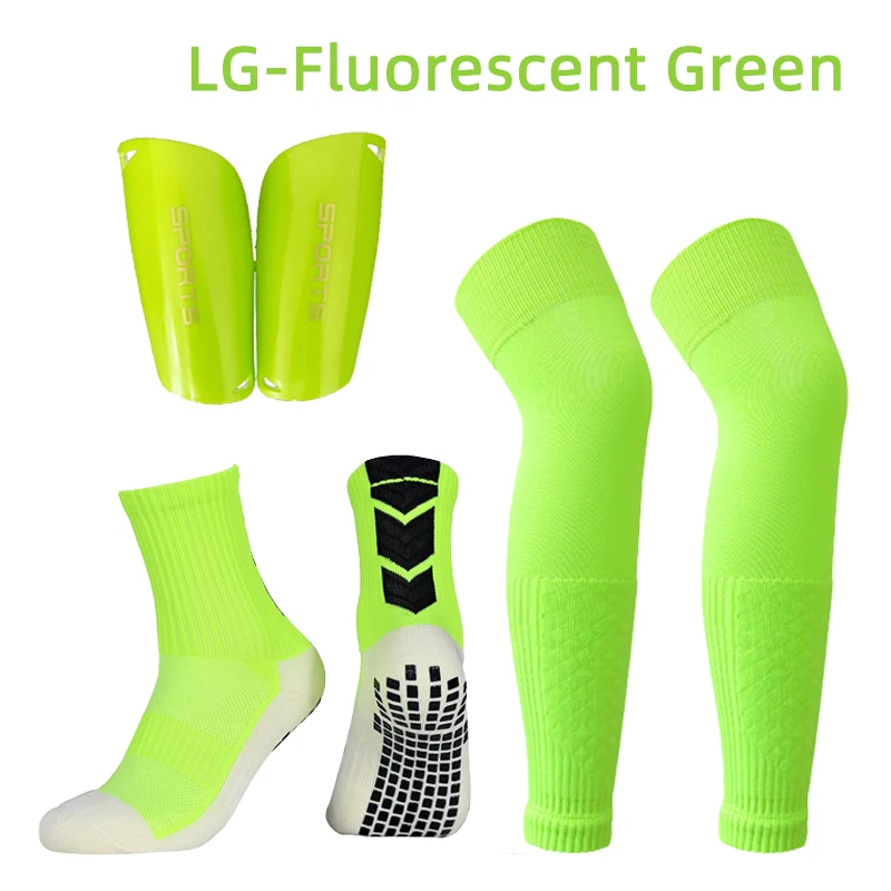 A Set Anti Slip Soccer Socks Adults Kids High Elasticity Soccer Shin Guard Sleeves Over Knee Football Leg Guard Protective Gear