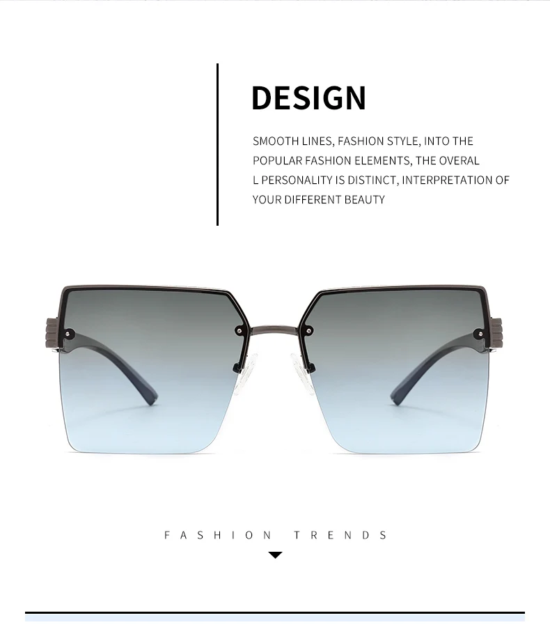 Neue Halbrahmen-Quadrat-UV-Schutz-modische Sonnenbrille Unisex Street Style Vielseitige Sonnenbrille 1205 – Detail 6
