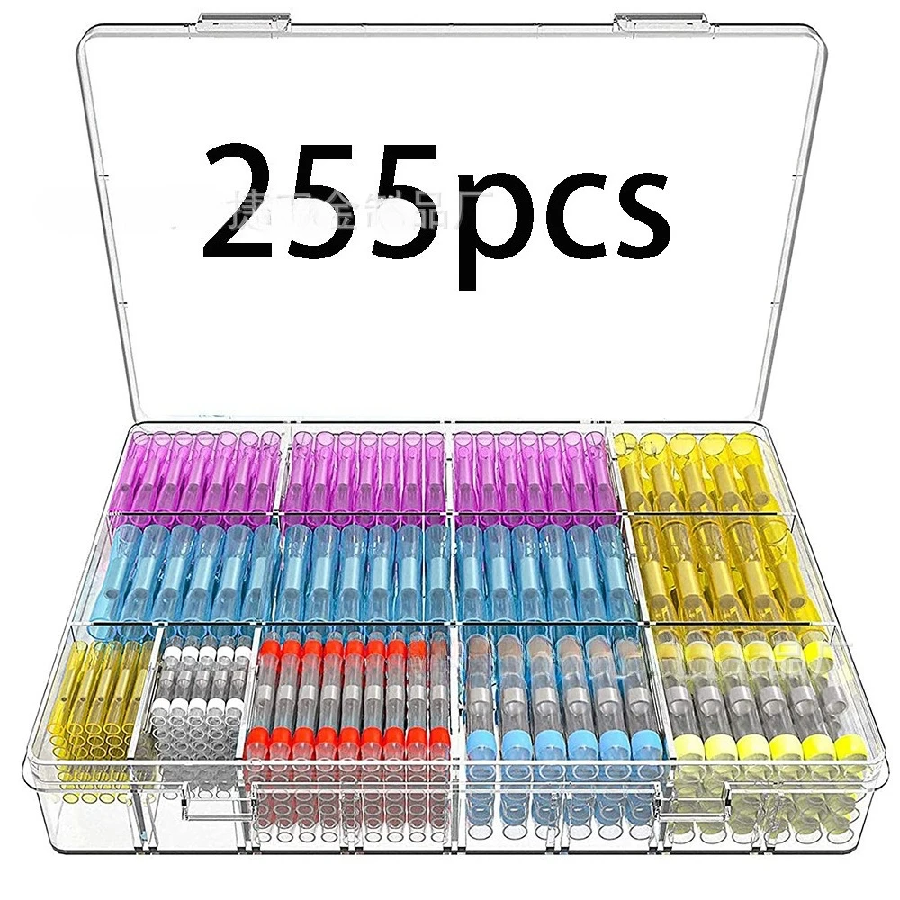Boxed 255PCS Solder Ring Heat Shrink Butt Terminals Waterproof Insulated Automotive Wire Connectors Assortment Set