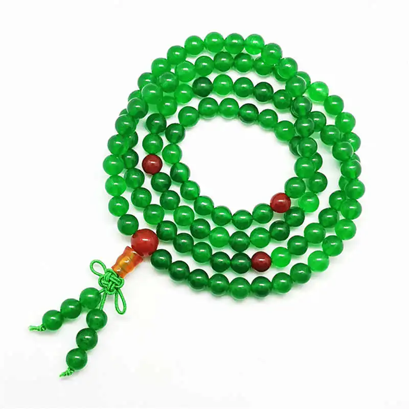 

6mm Green Quartz Stone Beads Bracelet Buddhism 108 Meditation Prayer Mala for Girls BRO887