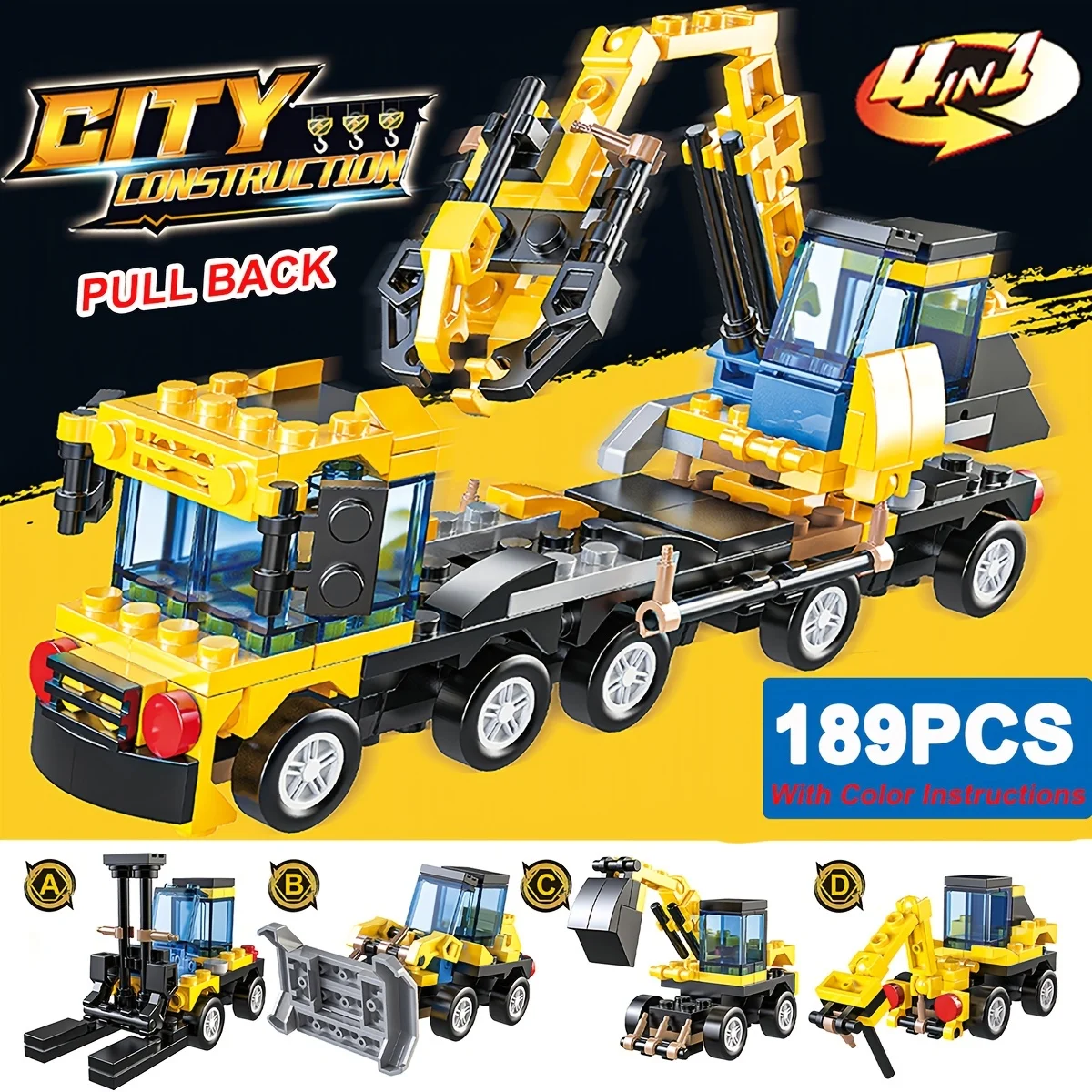 Puzzle City Engineering Series: Pullback Type Building Block Model Robot - Kids Bricks Puzzle Toys Gift