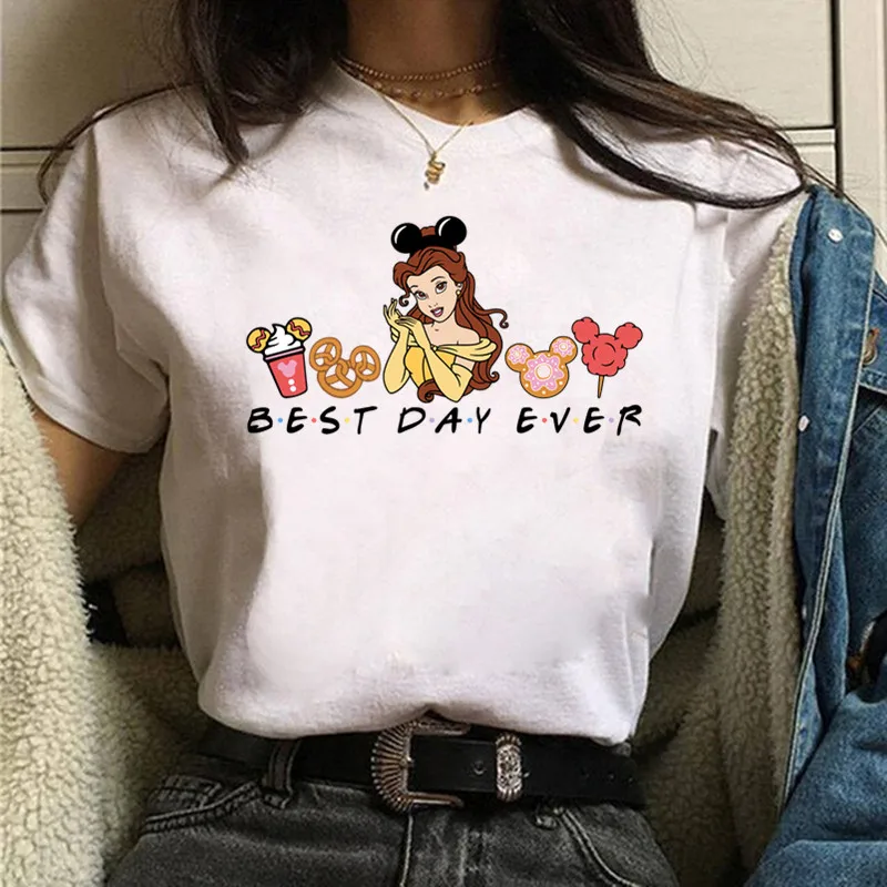 Harajuku Best Day Ever Disney ciuchy koszulka damska księżniczki damskie Sumer ubrania z krótkim rękawem t-shirty bluzki damskie