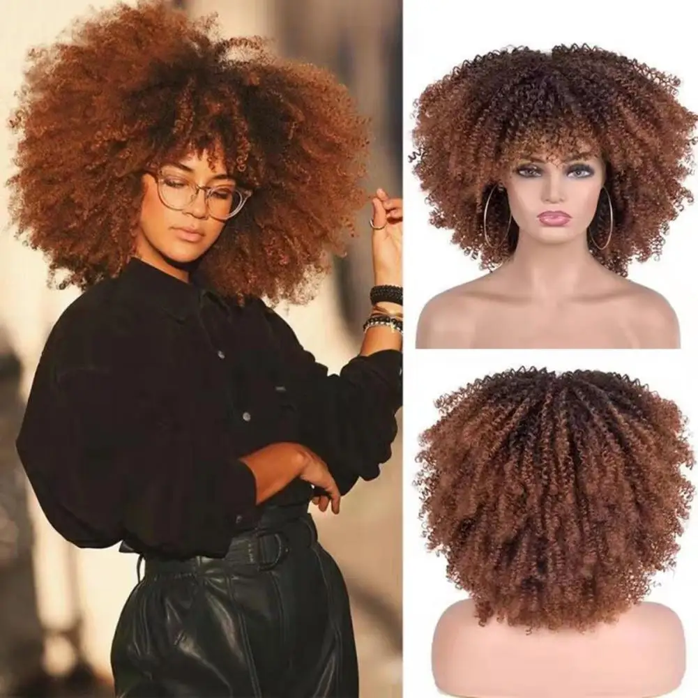 Peruca encaracolado glueless africana do cabelo humano para mulheres, onda natural, preto, extensões brasileiras