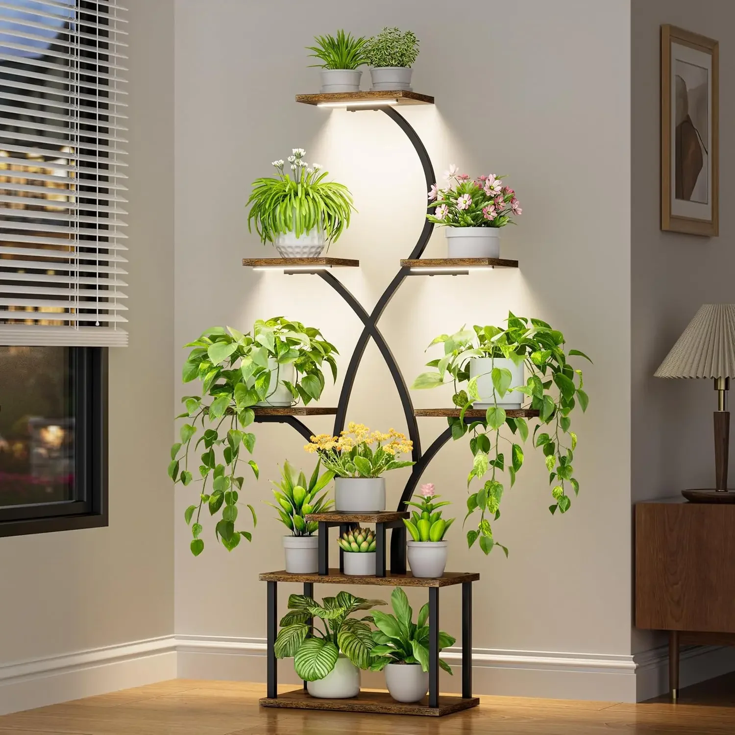 Plant Stand Indoor with Grow Lights - 8 Tiered Tall Plant Shelf, Metal Plant Rack for Indoor Plants Multiple, Corner Flower Plan