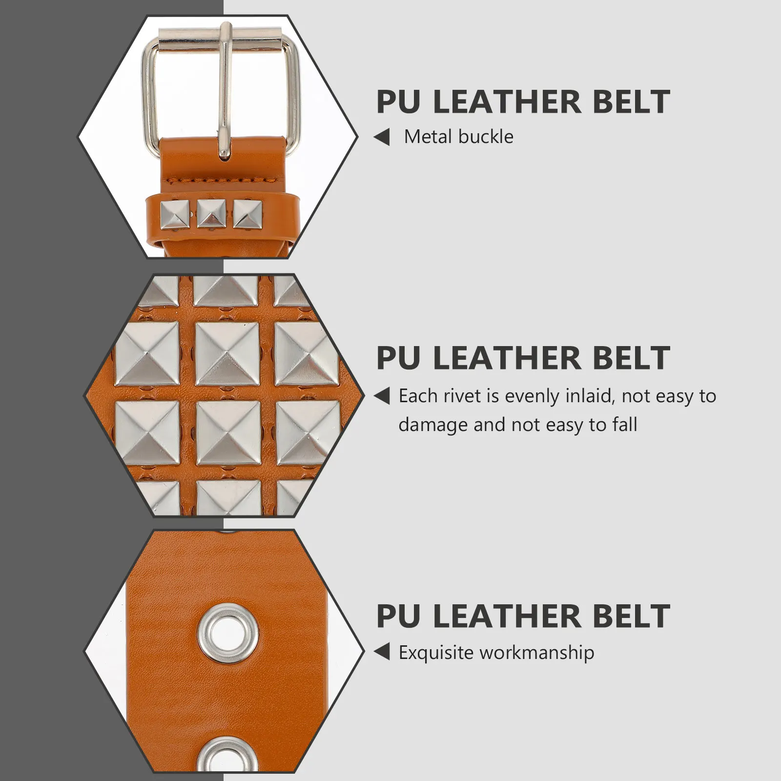 

Rivet Belt Women Men Fashion PU Alloy Studded Durable Lightweight Daily Banquets Parties Holiday Decorative Waistband