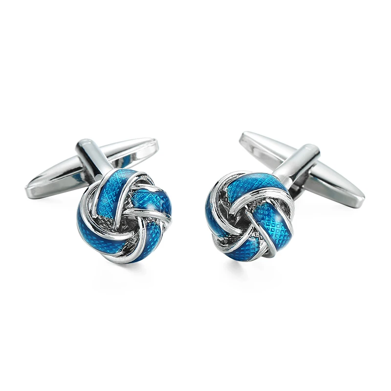 Men\'s French shirt cufflinks copper material round blue woven knot cufflinks fashionable clothing accessories wholesale