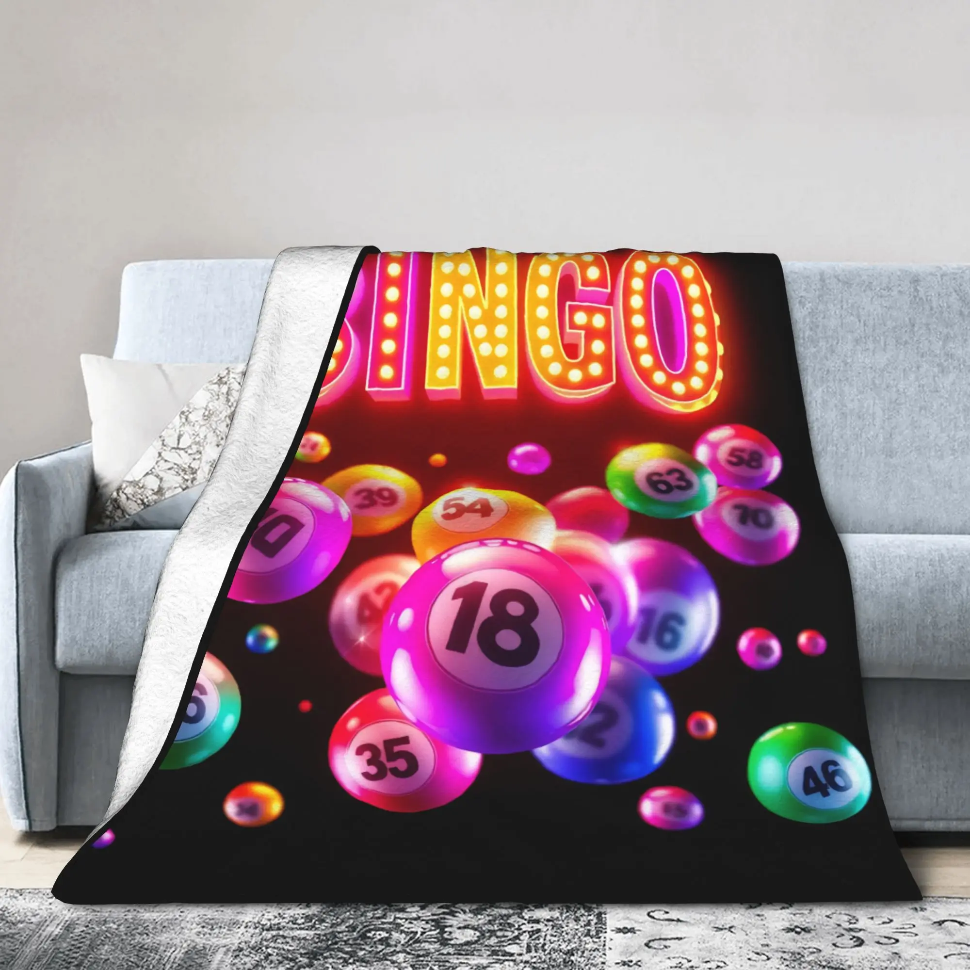 Bingo Balls Paper Game Flannel Blankets  Funny Bedding Throw Blankets for Bedspread Soft Travel Breathable