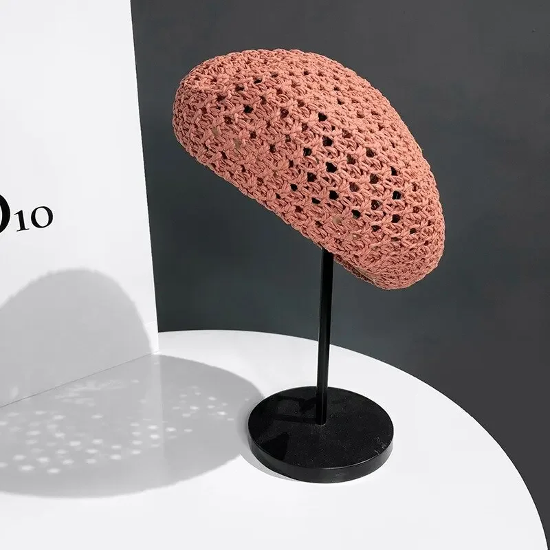 Lace Knit Beret, Summer Bohemian Pumpkin Hat for Women & Unisex Casual Travel | Breathable Artist Cap & Fashion Accessories​