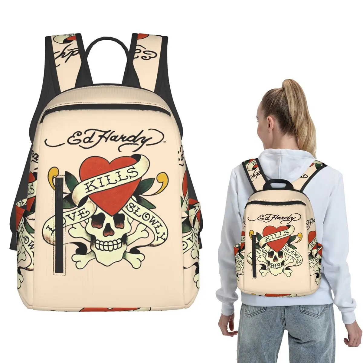 Ed Hardy Love Kills Slowly Backpack Large Capacity Boys Girls BookBag School Bag Shoulder Bags for Men Women