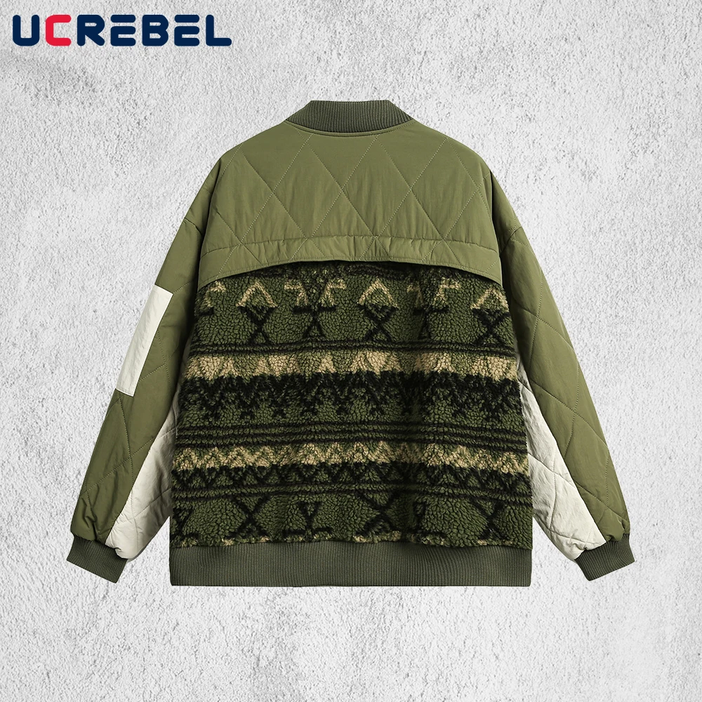 

Camouflage Spliced Quilted Jacket Mens Winter High Street Stand Collar Long Sleeve Loose Padded Jacket Man