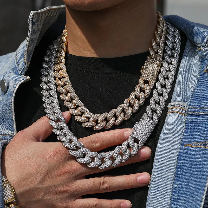 

Hip Hop Claw Set 4 Rows CZ Stone Bling Ice Out 20mm Big Round Cuban Miami Link Chain Necklace for Men Rapper Jewelry Gift