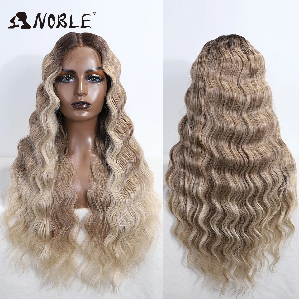 Noble Lace Front Wig Cosplay Wig Wavy 28 Inch Body Wavy Lace Part Wig For Women Brown Wig synthetic Wig High Quality Lace Wig