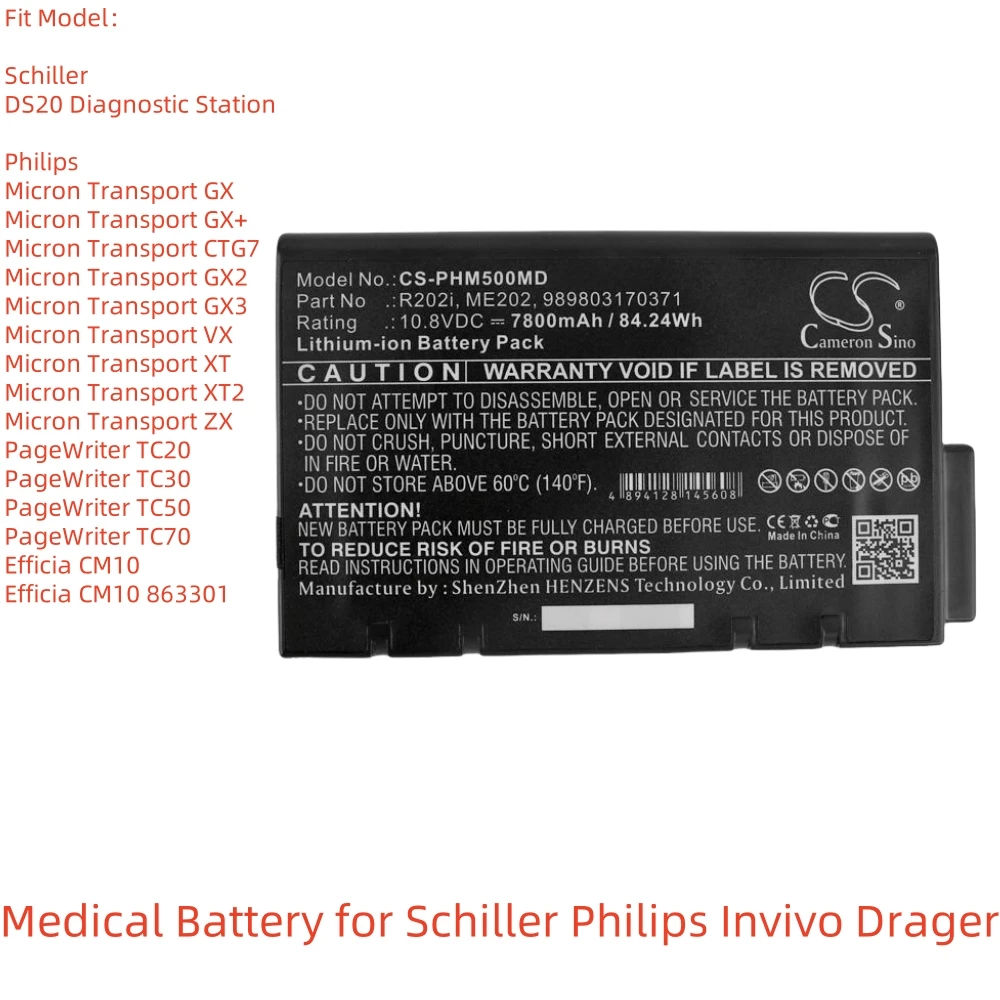 Li-ion Medical Battery for Schiller Philips Invivo Drager,10.8V,7800mAh,DS20 Diagnostic Station Efficia CM150 863304 Oxylog 3000