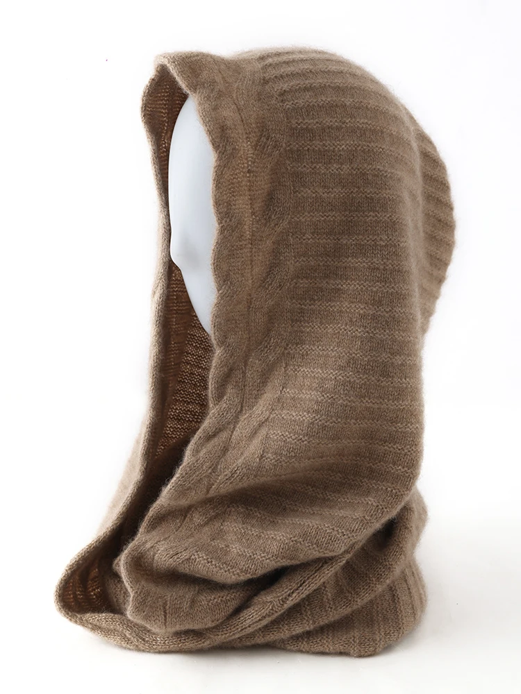 

Fashion Warm Women Hooded Scarf One-Piece Hat 100% Cashmere Hats Winter Knit Cap Female Ski Outdoor Headgear Tribal Ethnic Style