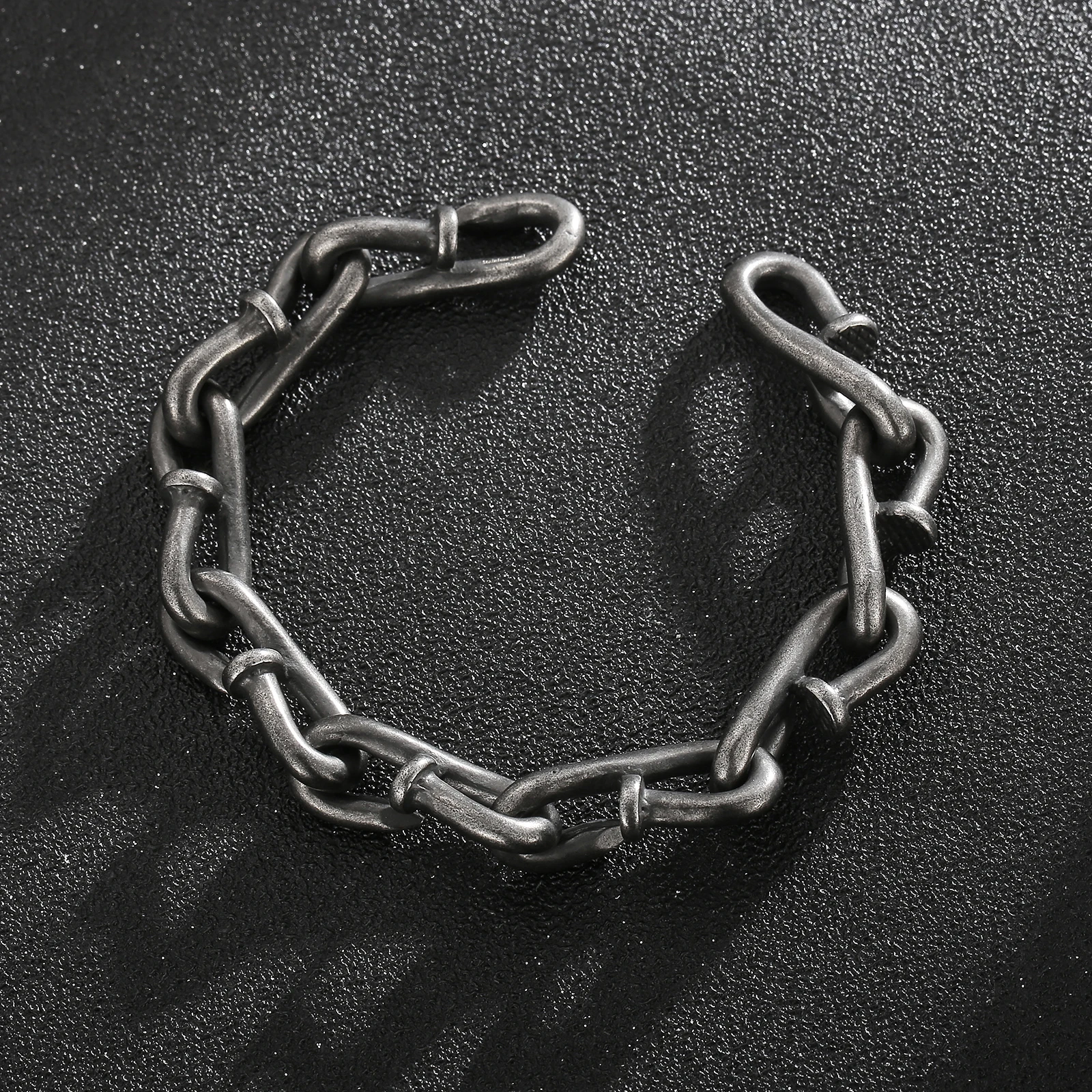 HaoYi Vintage Stainless Steel Nails Chain Bracelet For Men Fashion Oxidized Black Punk Cuff Jewelry Gift