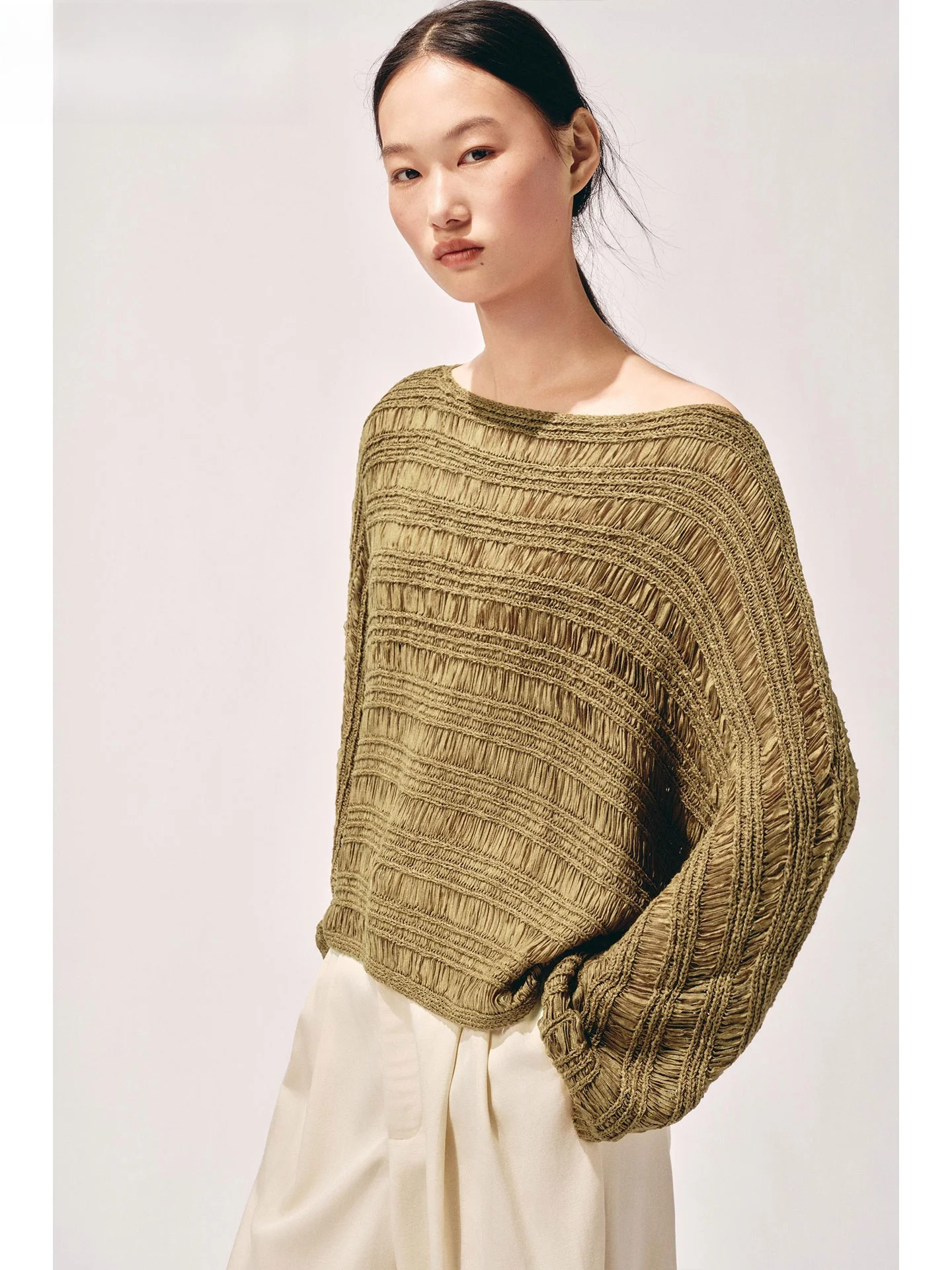 

ZAPRHA 2025 Осенний Новый Повседневный Удобный Вязаный Свитер С Длинным Рукавом И Дизайном На Одно Плечо, Свободный Крой, Трикотаж