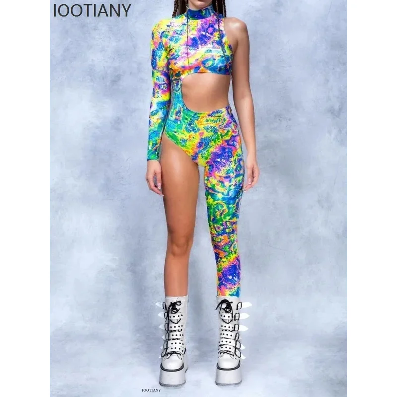 

ABC123CosplayHalloween Fashion Colorful 3D Printed Cyberpunk Rainbow Bodysuit Holiday Party Cosplay Costume Stretch Bo3'd,5;h.9/