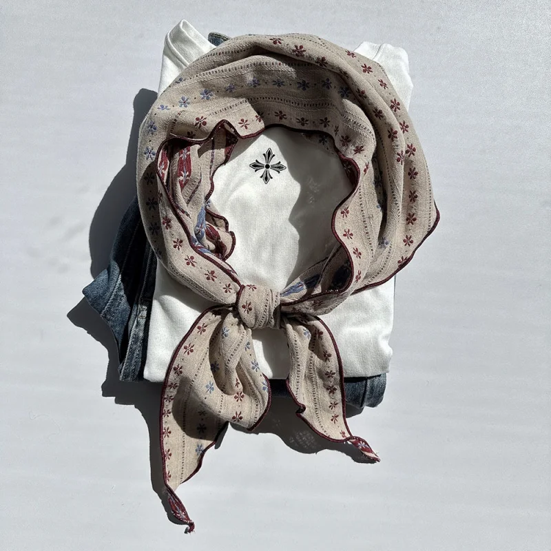 

Rustic pastoral style cotton breathable sweat-absorbing scarf women, vintage color-blocking neck protector, of