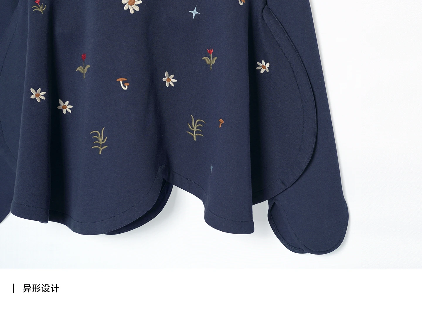 Floral Embroidered Navy Blue Sweatshirt - Casual Daily & Sweet Style Unique & Charming