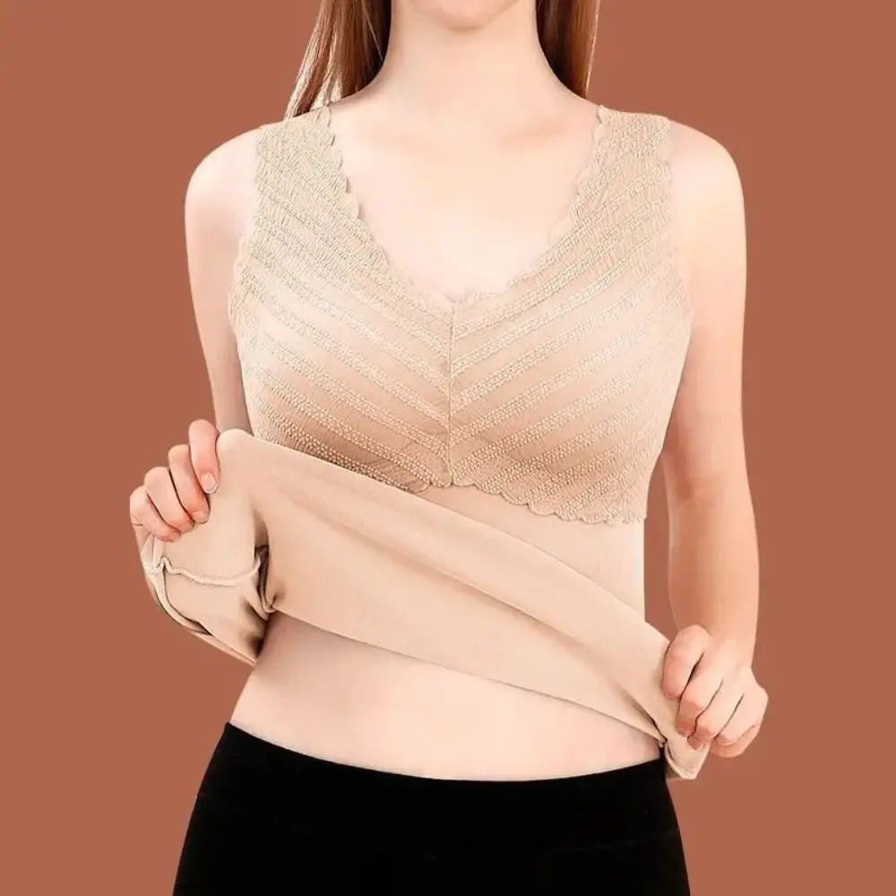 Winter Autumn Women Thermal Underwear High Elastic Bottoming Shirt Underwear with Pad Large Size Vest Sleevesless Warm Top