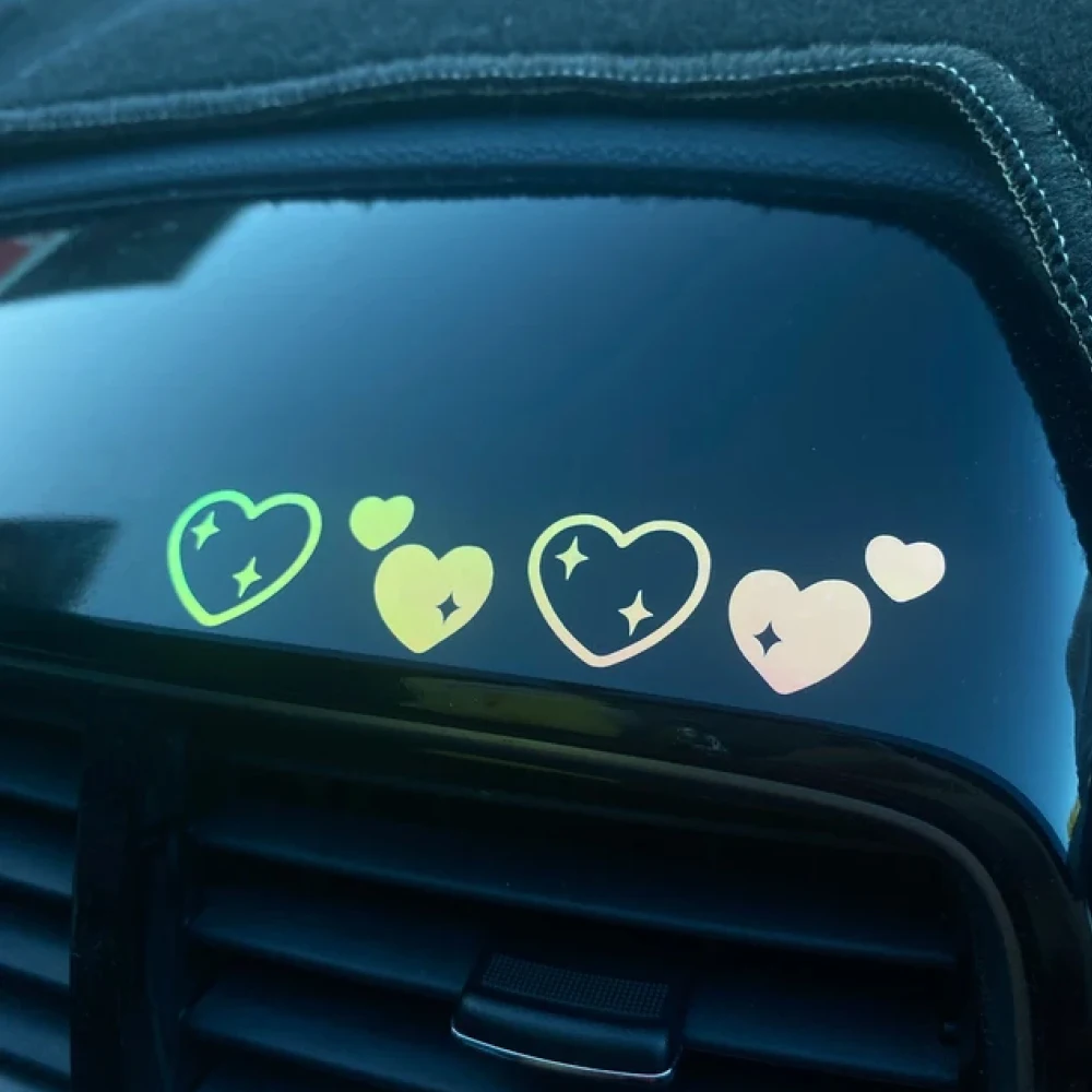 Sparkle Heart Kawaii Car Sticker Aesthetic Holographic Cute Rear Mirror Decor Decals Tuning Decoration