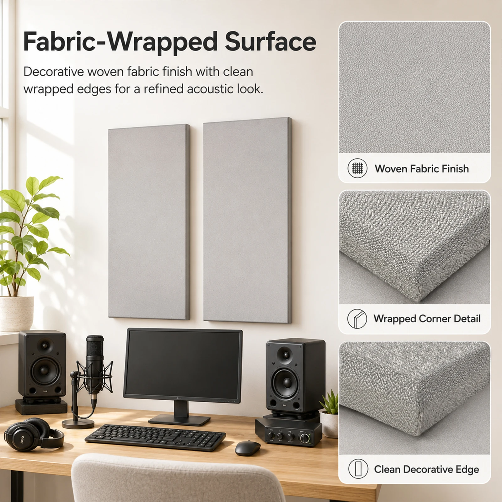 Pacote com 2 Painéis Acústicos de 47,2x23,6 Polegadas, Grandes Painéis de Fibra de Vidro Revestidos com Tecido para Absorção de Som, Tratamento Acústico para Estúdio de Gravação, Home Theater, Escritório e Sala de Conferências