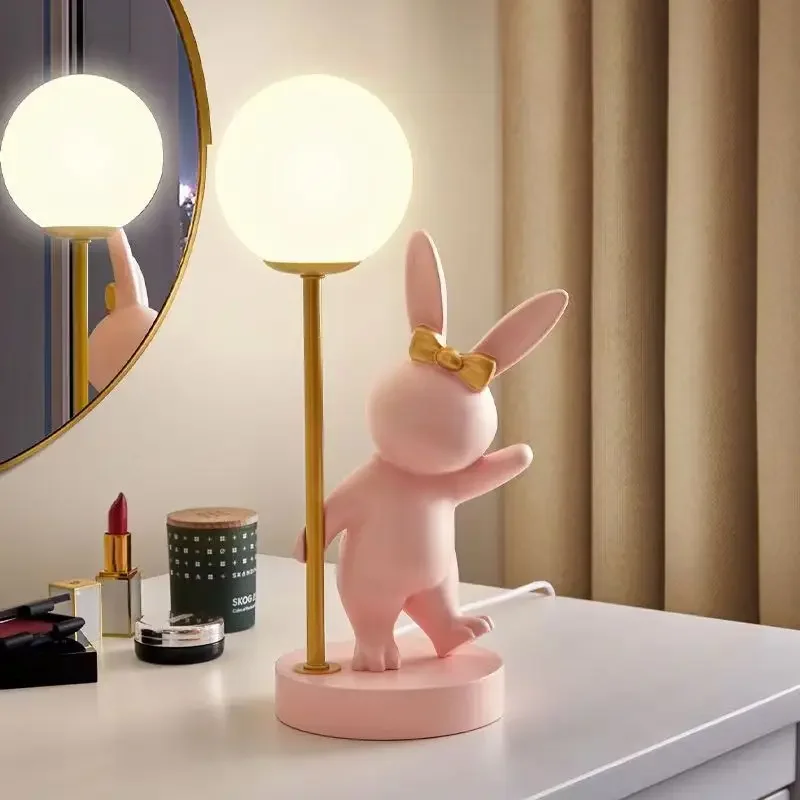 

Nordic Rabbit Table Lamp Luxury Birthday Wedding Gift Nightlights Ins Cute Bunny Bedroom Decoration LED Atmosphere Night Light