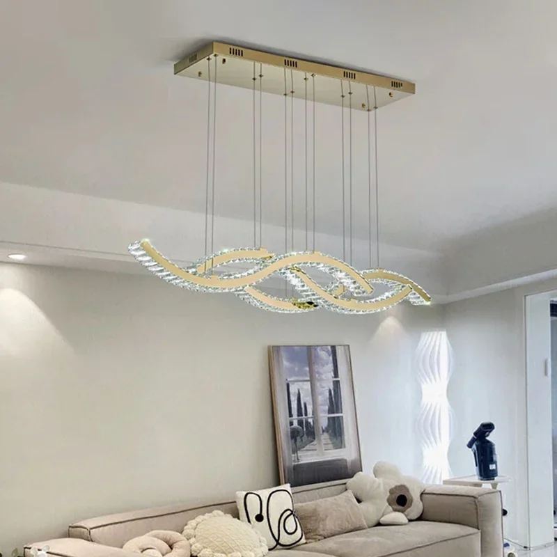 Imagem -04 - Lustre de Teto Moderno para Sala de Jantar Decoração de Luxo para Casa Luzes Pendentes de Cristal Brilho Dourado Lâmpada Led Regulável Longa