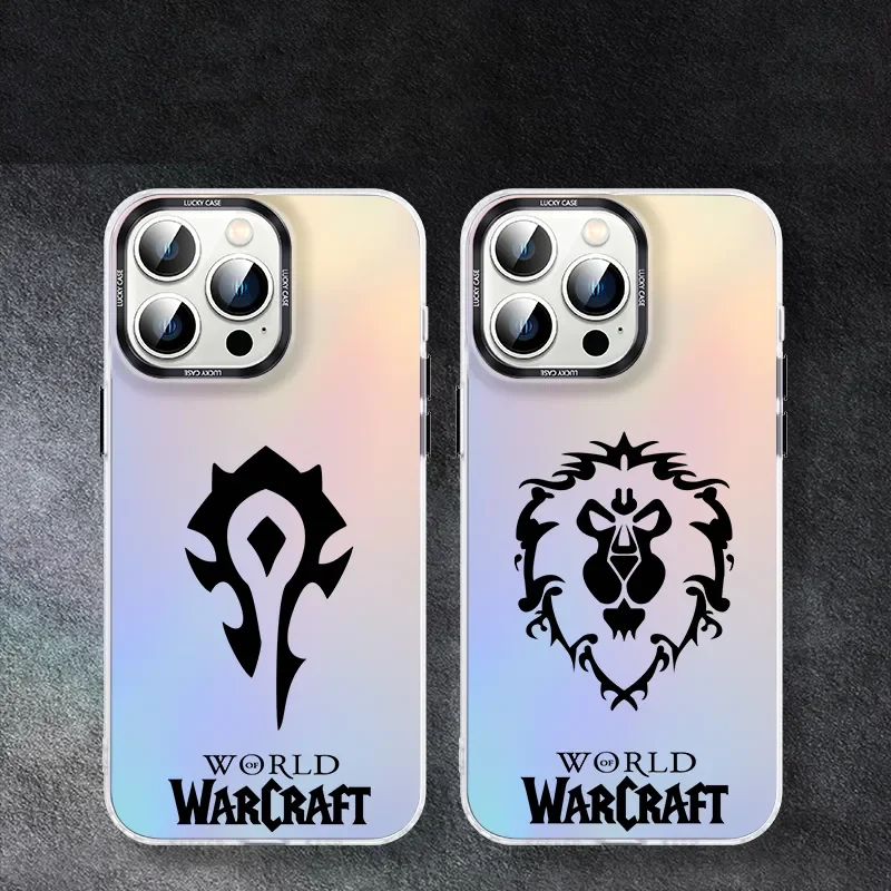 HOT World of Warcraft Horde Totem Gradient Laser For iPhone Case 16 15 14 13 12 11 Pro XR XS Max 7 8 Plus Phone Y2K Cool Cover