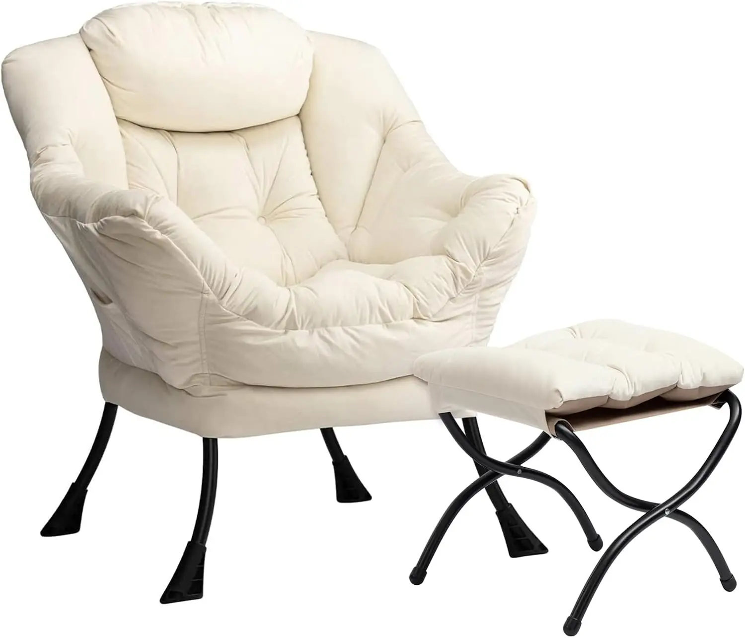 

Fabric Lazy Chair with Foldable Ottoman, Accent Comfy Lounge Arm Chair and FoldingFootrest Stool Set, Leisure Sofa Reading Chair
